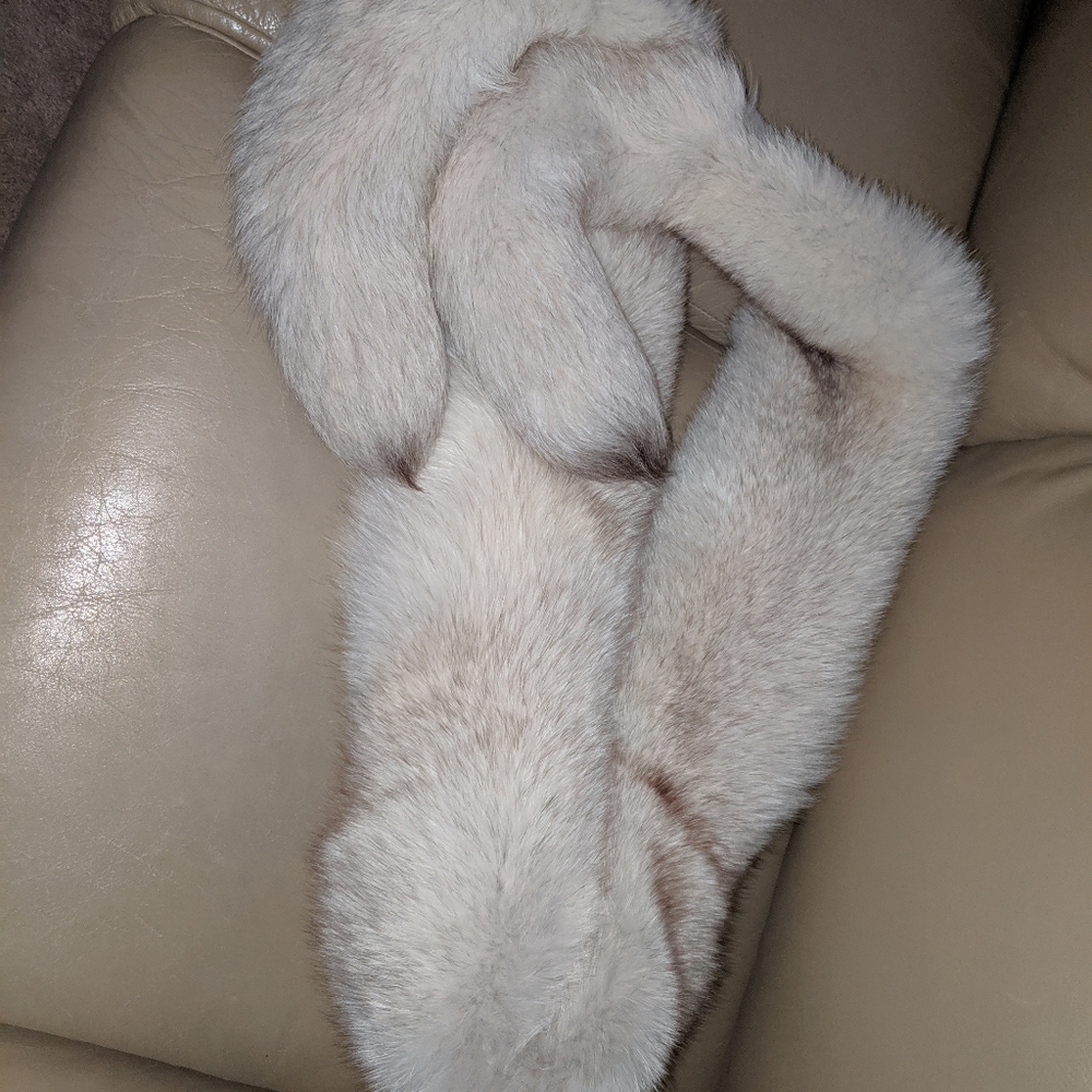 White Fox Double Tail Fur Boa Stole Collar 88"
